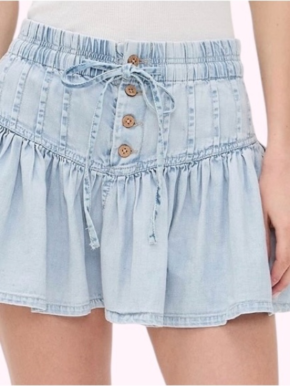 We The Free Light Blue Denim Mini Skirt